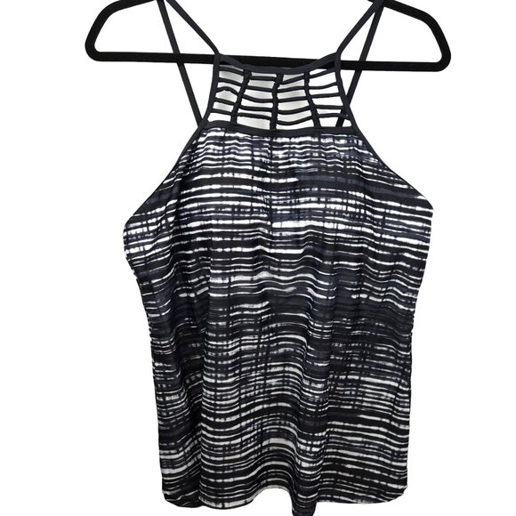 Free Country Womens Strappy Two-Piece Set High-Neck Tank Top & Shorts Black & Wh - Picture 1 of 15